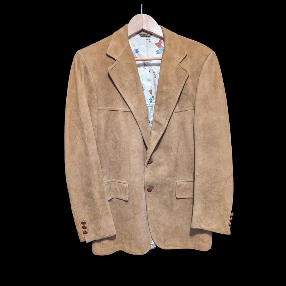 Men's SUEDE Leather Vintage Tan Sport Coat  Blazer 38-40 REG